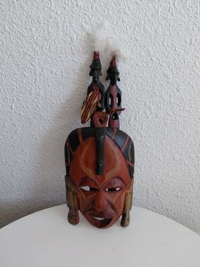 Unique Jambo Kenya 1992 Hand Carved Wood African Tribal Mask Wall Art